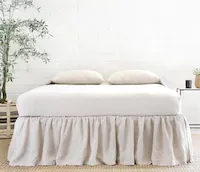 Cream Linen Gathered Bed Skirt