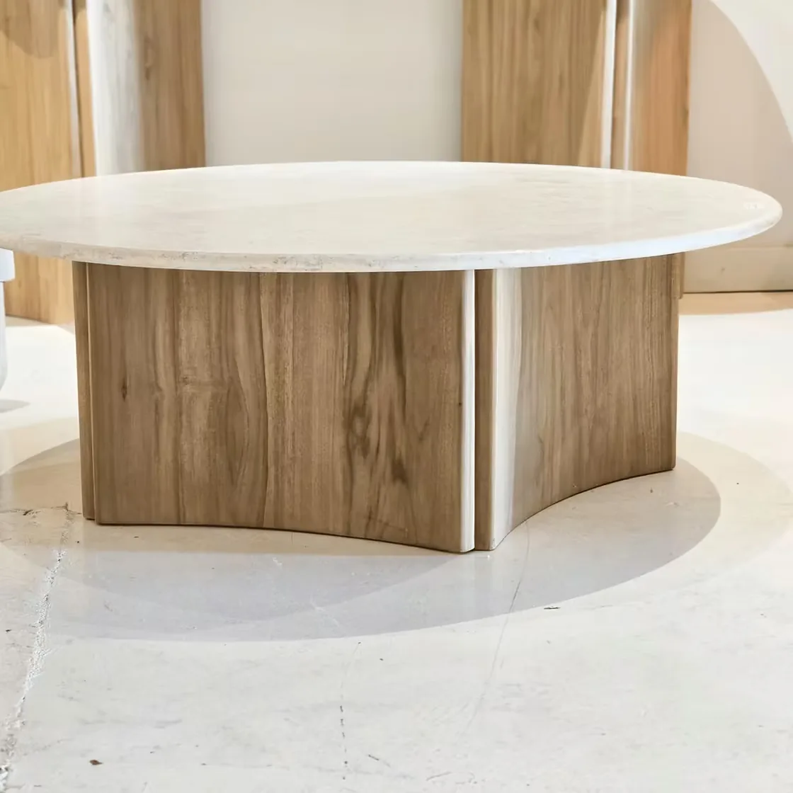 Sandstone + Teak Coffee Table