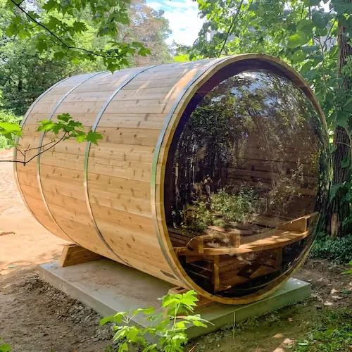 Knotty Cedar Panoramic Outdoor Sauna